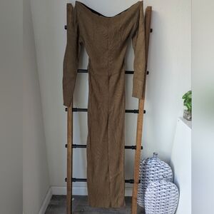 NWT Fashion Nova Women's Tan Ribbed Knit Midi Dress - Size S